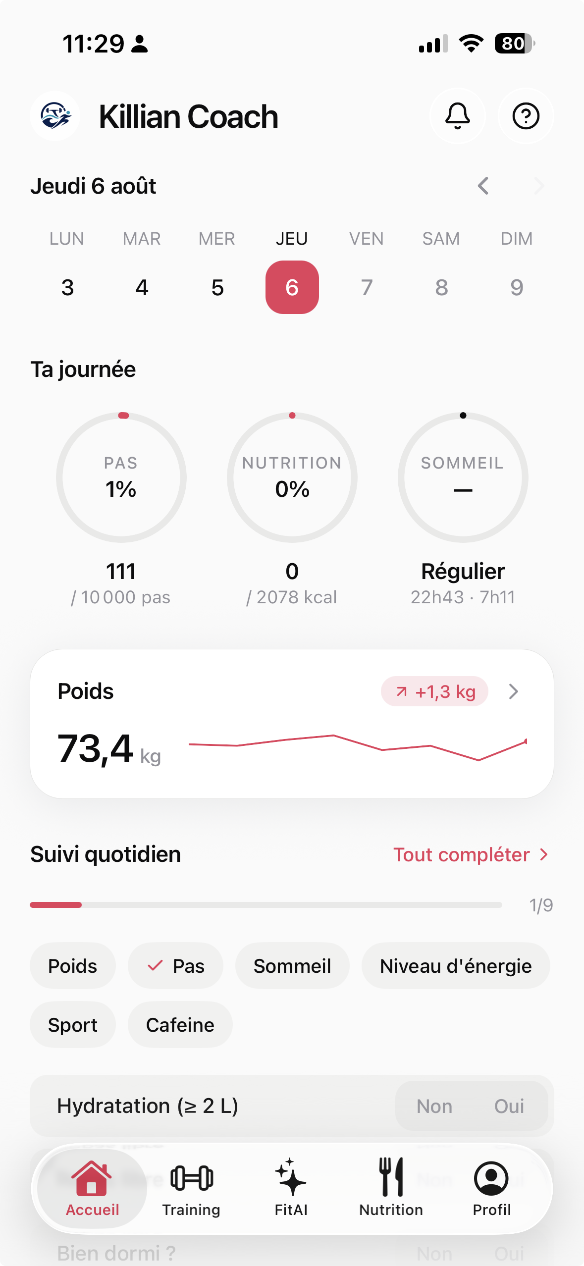 Capture réelle de l'accueil de l'application mobile Kohord