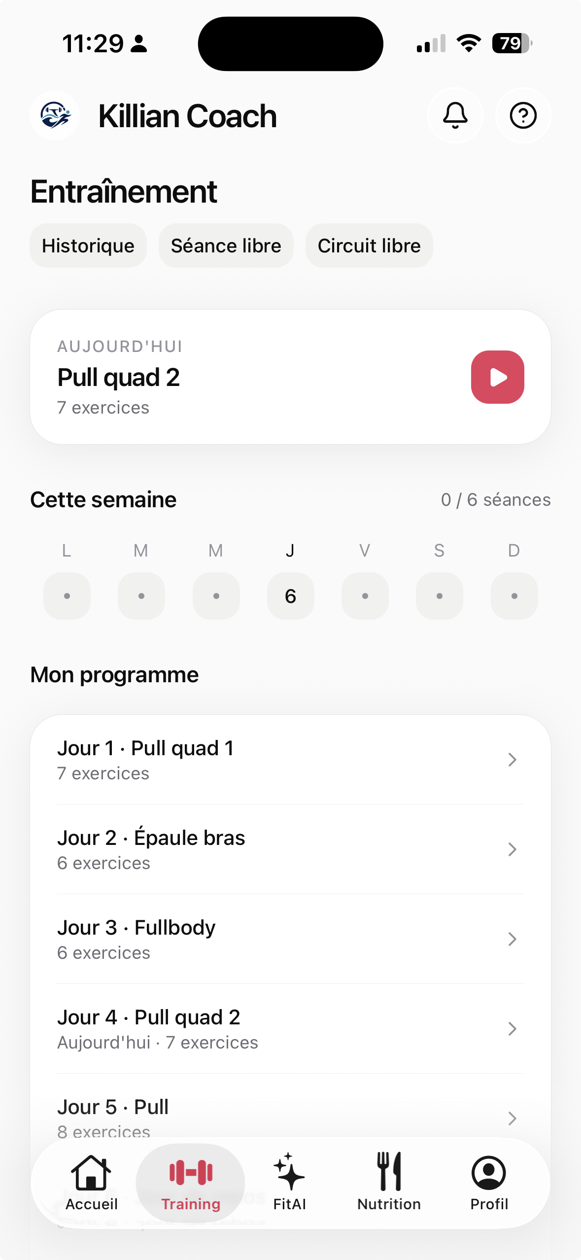 Capture réelle d'une séance dans l'application mobile Kohord